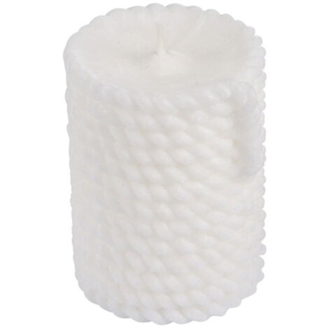 Bougie Pilier Effet Cordage "Blue Wave" 8cm Blanc