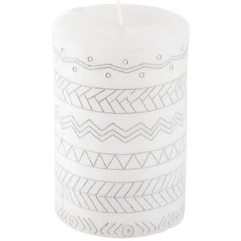 Bougie Pilier Embossée "Graphic Ethnic" 10cm Blanc