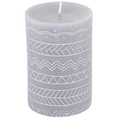 Bougie Pilier Embossée "Graphic Ethnic" 10cm Gris Clair