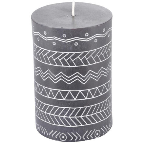 Bougie Pilier Embossée "Graphic Ethnic" 10cm Noir