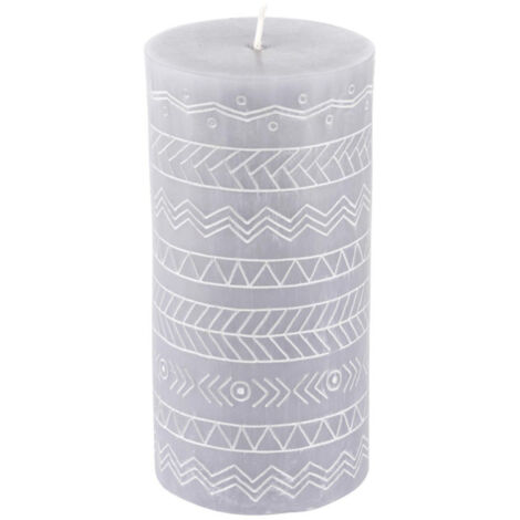 Bougie Pilier Embossée "Graphic Ethnic" 13cm Gris Clair