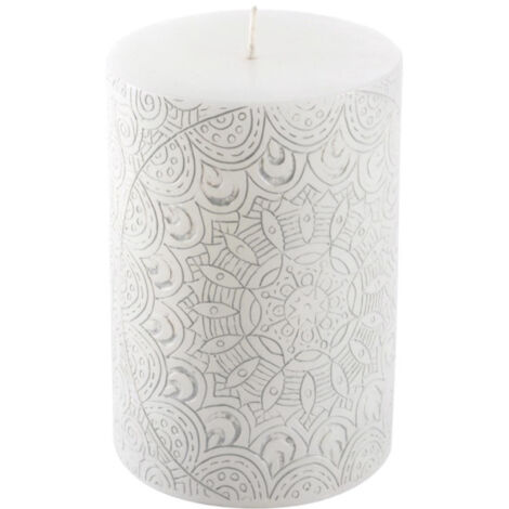 Bougie Pilier Mandala "Graphic Ethnic" 10cm Blanc