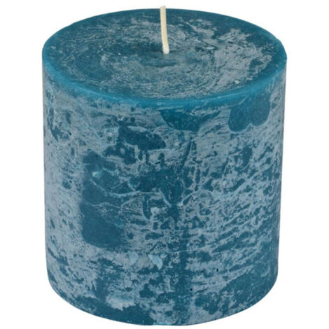 Bougie Pilier Ronde Déco "Rustique" 10cm Bleu Paon