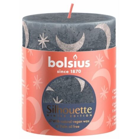 Bougie pilier rustique Bolsius 8x6,8 cm bleu ardoise avec imprimé
