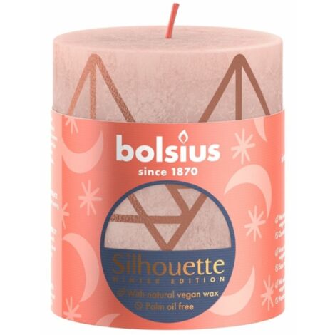 Bougie pilier rustique Bolsius 8x6,8 cm Misty Pink avec imprimé