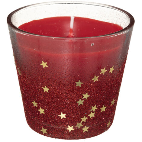 Bougie Rouge dans un Pot en verre pailleté et étoilé 190G - Feeric Christmas