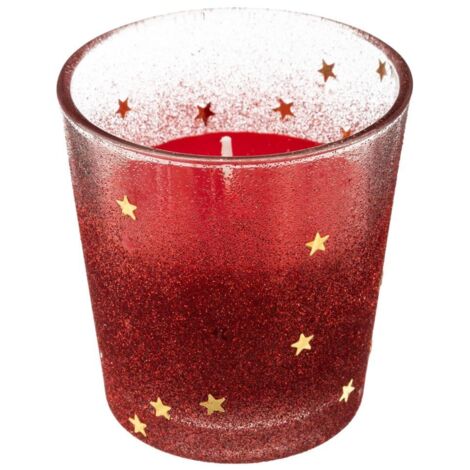 Bougie Rouge dans un Pot en verre pailleté et étoilé 90G - Feeric Christmas