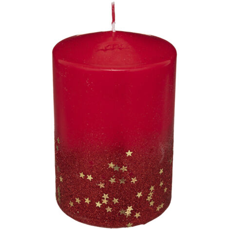 Bougie Rouge pailletée et étoilée  H 15 cm 900G - Feeric Christmas