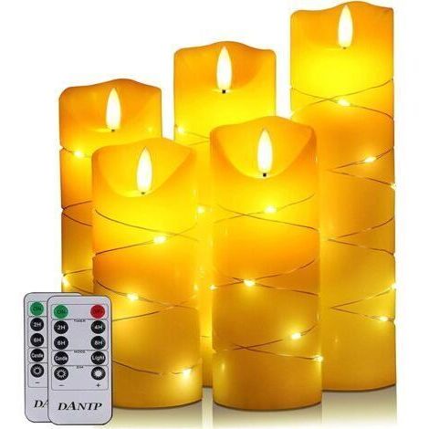 Bougie sans flamme avec guirlande lumineuse intégrée, 5 bougies LED, télécommande à 10 touches, minuterie 24 heures