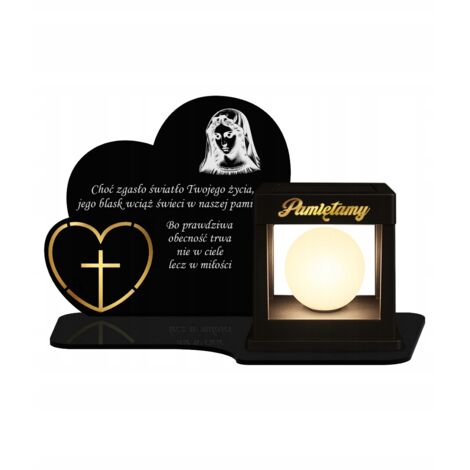 Bougie solaire LED « Nous nous souvenons de Marie » – Cœur pour le cimetière – Noire – Premium