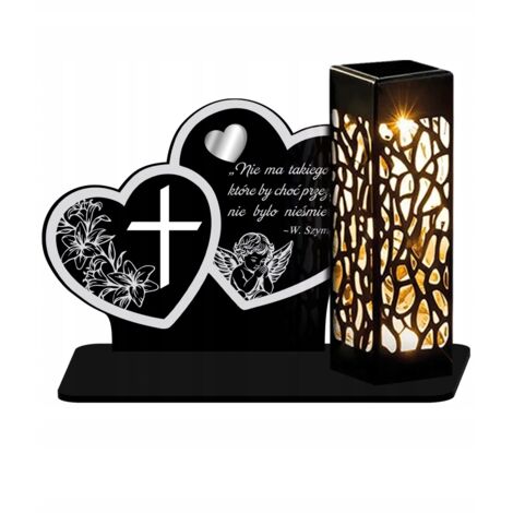 Bougie solaire LED XL Premium Souvenir Deux Cœurs Argentés Jour de la Toussaint
