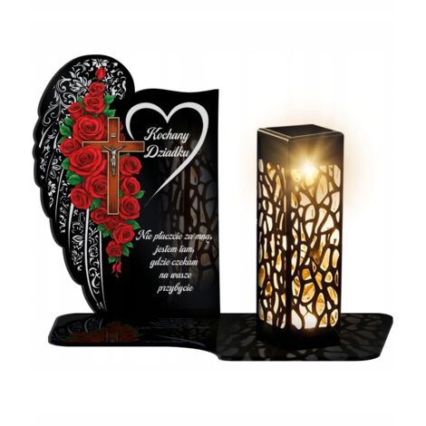 Bougie solaire premium 24 cm avec ailes d'ange et roses pour la Toussaint