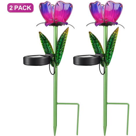 [Bougie Solaire] + [Répétiteur] + [FLOWER-400] + [Merveilleux Luminaire] - 2 Pièces Bougies Solaires Extérieures Décoratives pour Patio Jardin Bleu Violet