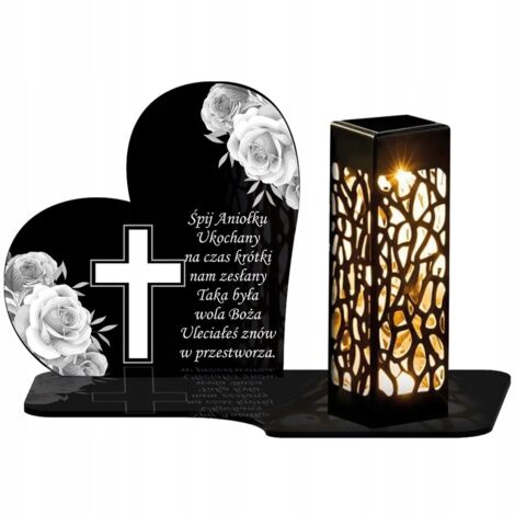 Bougie solaire XL Premium 19 cm, figurine cœur et croix pour la tombe