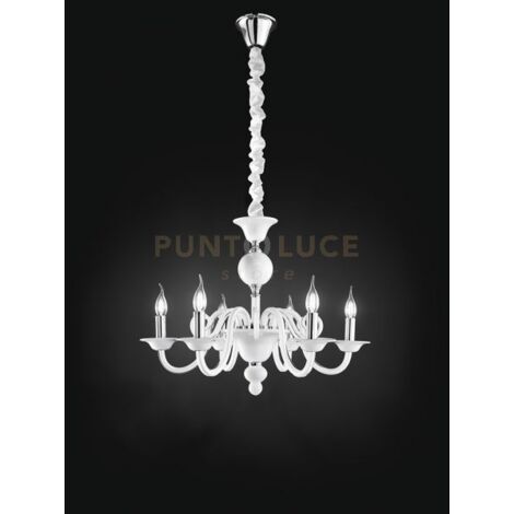 BOUGIE Sospensione 6 luci in metallo e vetro bianco soffiato attacco E14 d.68cm