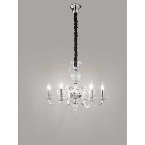 BOUGIE Sospensione 6 luci in metallo e vetro trasparente attacco E14 d.68cm
