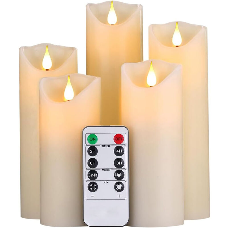 Coavas - Bougies led, lot de 5 bougies décoratives (14 cm, 15 cm, 16 cm, 18 cm, 20 cm), bougies sans flamme avec flamme led vacillante à 10 touches,