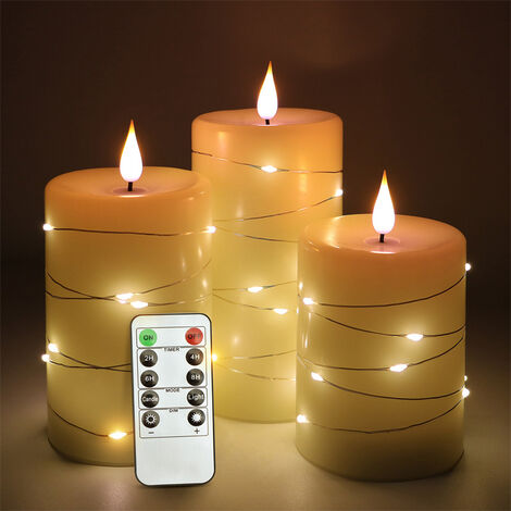 Bougies à LED de Da by, guirlandes lumineuses intégrées, 5 bougies LED, avec  télécommande à 10 touches, fonction de minuterie 24 heures, flamme  dansante, vraie cire, alimenté par piles. : : Luminaires et  Éclairage