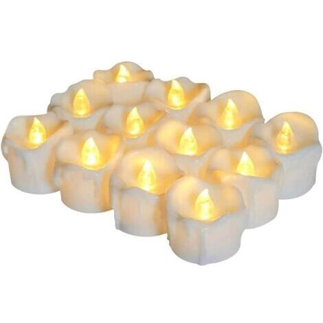 Bougies chauffe-plat à piles, 12 LED sans flamme à effet vacillant, blanc chaud, pour Noël, Halloween et les mariages