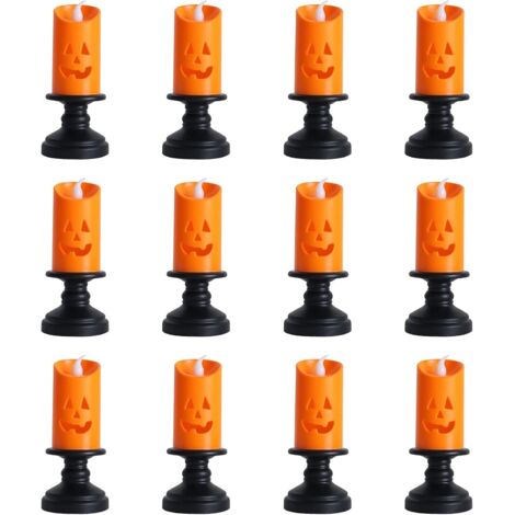 Bougies chauffe-plat LED, lot de 12 bougies citrouille d'Halloween à piles