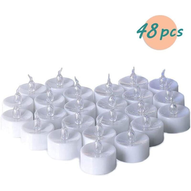 Litzee - Bougies chauffe-plat led sans flamme - Avec piles CR2032 - Effet vacillant - Blanc chaud 48 pièces