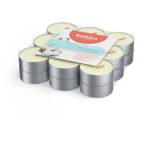 Bougies chauffe-plat parfumées Fresh Cotton True Scents de Bolsius, 18 pièces
