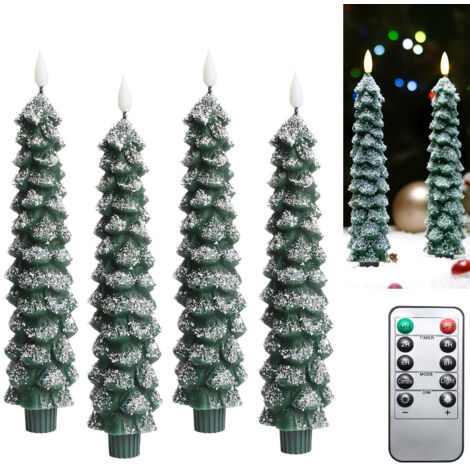 Bougies coniques sans flamme, bougies d'arbre de noël avec télécommande, chandeliers à piles, bougies LED 4 pièces