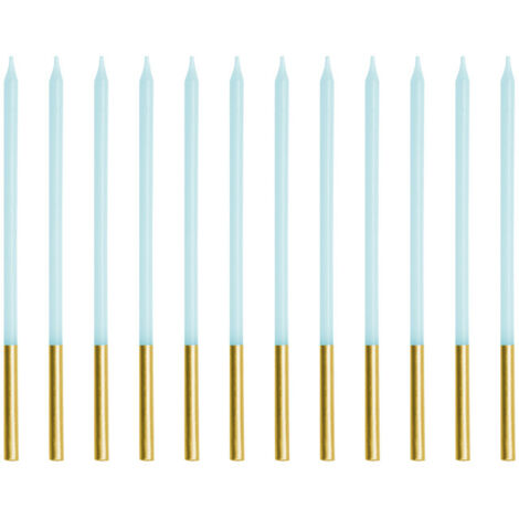 Bougies d'anniversaire lisses - Bleu clair, 14 cm, lot de 12