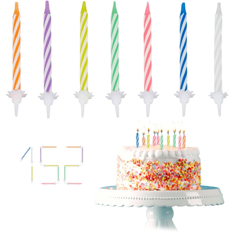 Bougies d’anniversaire, lot de 1520 pièces, colorées, gâteaux enfants fête, avec support, 6 cm, multicolore