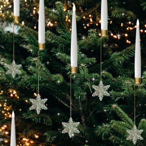 Bougies de Noël avec minuterie à distance, lot de 12 bougies sans flamme pour décoration de sapin de Noël, bougies LED scintillantes pour intérieur – Flocon de neige en acrylique
