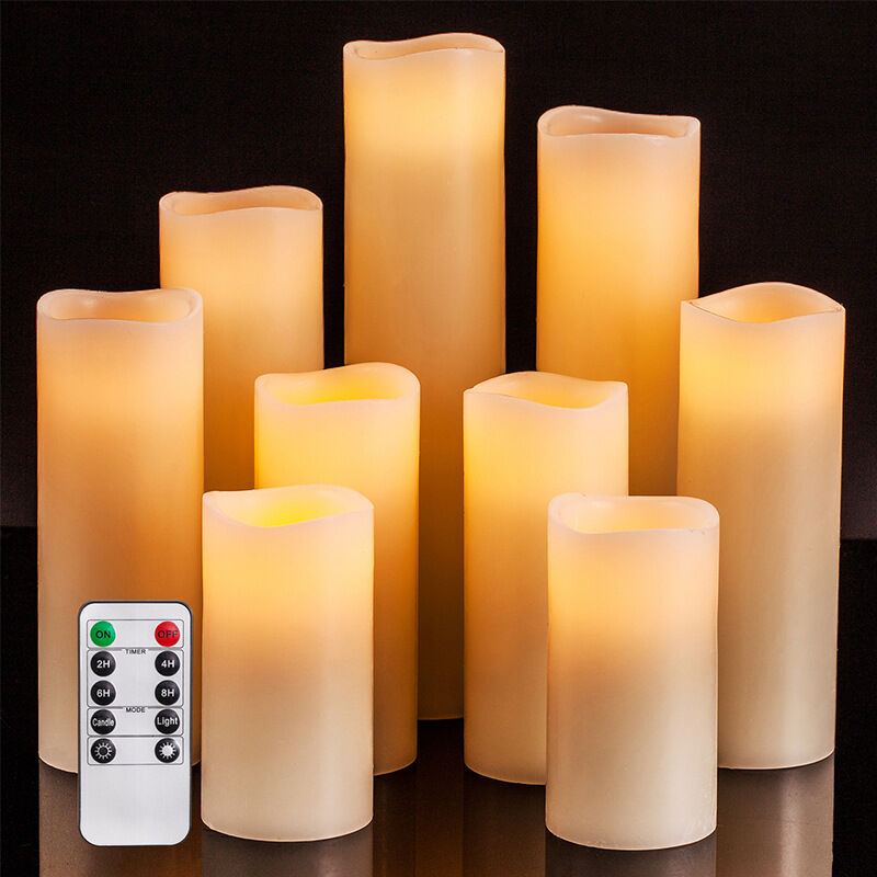 Crea - Bougies décoratives de Noël sans flamme, bougies à piles, bougies vacillantes en cire véritable, bougies led sans flamme, lot de 9 avec