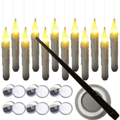 Bougies flottantes avec télécommande baguette magique, lot de 12 bougies LED sans flamme à effet scintillant, alimentées par piles, inspirées de Harry Potter, jaunes