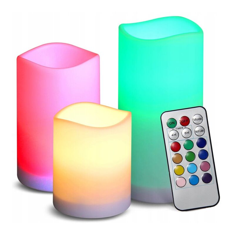 Bougies Led 3 Pièces Bougies Rvb Bougie + Télécommande
