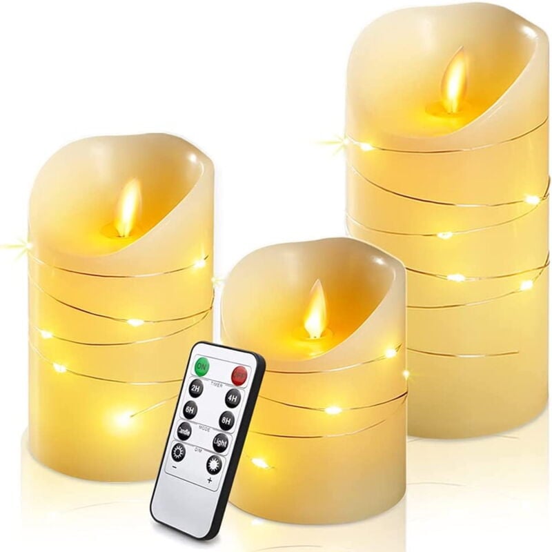 Bougies led avec fonction minuterie Bougies chauffe-plat led avec télécommande et guirlandes lumineuses Grande bougie led Bougies led en cire