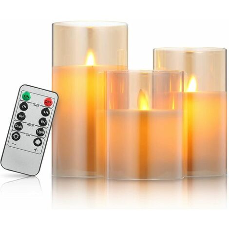 Bougies LED flamme vacillante avec télécommande fonction minuteur, décoration salle de bain, décoration salon, décoration table salon (3 pièces 10/12.5/15cm)