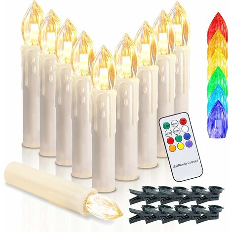 Bougies LED RGB Sans Flamme 10pcs,Avec vacillement des flammes très réaliste,fonction de chronométrage,Convient pour Noël, mariage, dîner, etc.
