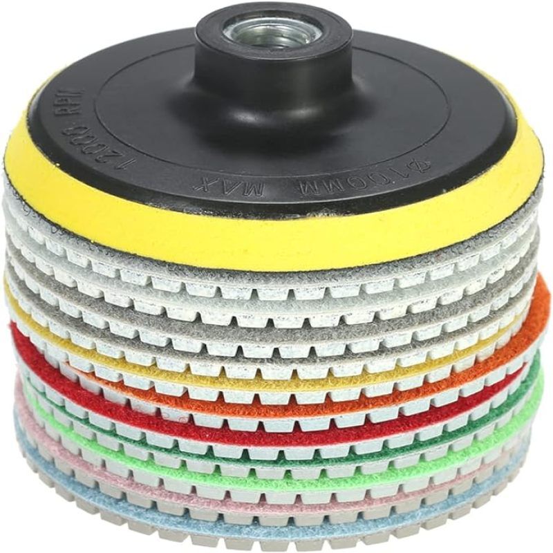 Briller - Tampons de polissage diamantés humides de 4 pouces, 11 pièces, disque de meulage + 1 support pour granit, marbre, pierre, carrelage, béton