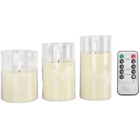 Bougies LED sans flamme à piles avec télécommande - Lot de 3 bougies colonnes électriques à tête pointue - Décoration sûre et réaliste