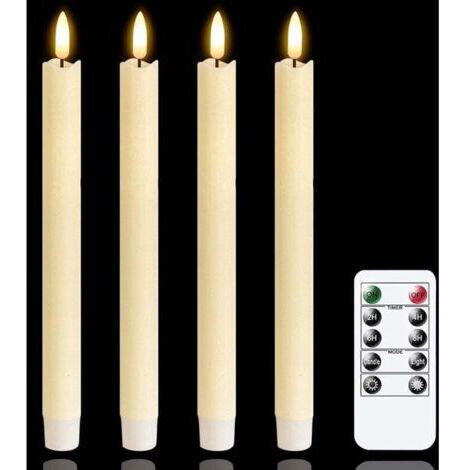 Bougies LED sans flamme avec minuterie à distance, bougies de fenêtre ivoire vacillantes fonctionnant sur piles, lot de 6 bougies sans flamme en cire véritable (2 x 25CM)(sans batterie)