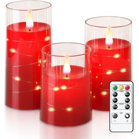 Bougies LED sans flamme avec minuterie, bougies sans flamme vacillantes, bol en acrylique durable avec guirlande d'étoiles intégrée, lot de 3