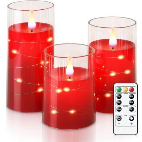 Bougies LED sans flamme avec minuterie, bougies sans flamme vacillantes, bol en acrylique durable avec guirlande d'étoiles intégrée, lot de 3
