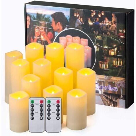 Bougies LED sans flamme, Bougies en résine avec minuterie à distance - Bougies étanches pour intérieur et extérieur, Lot de 12