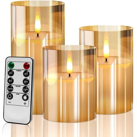 Bougies LED Sans Flamme, Flamme LED Clignotant Effets Réalistes Avec Télécommande Minuterie, Décoration Mariage,Fêtes,Intérieure Extérieure, (3PCS Bougies 4"/5"/6”) - Dorée [Classe énergétique A]