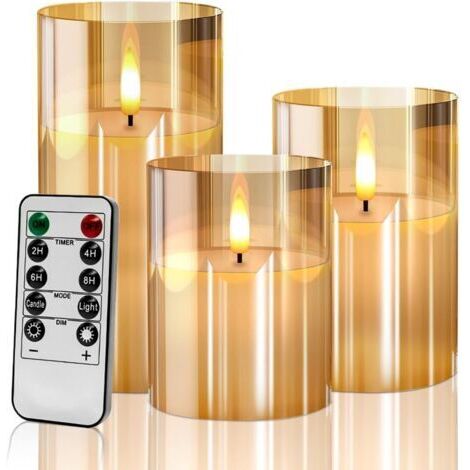Bougies LED Sans Flamme, Flamme LED Clignotant Effets Réalistes Avec Télécommande Minuterie, Décoration Mariage,Fêtes,Intérieure Extérieure, (3PCS Bougies 4"/5"/6”) - Dorée [Classe énergétique A]dengy