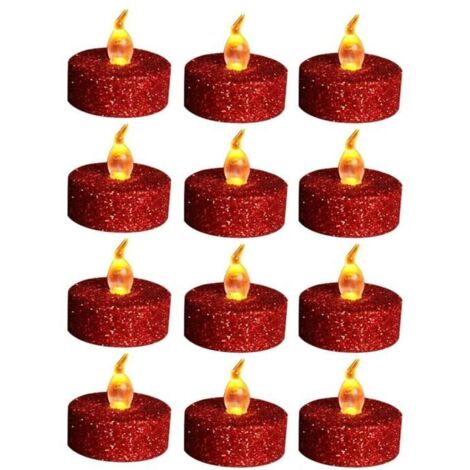 Bougies LED scintillantes pour chauffe-plats, rouge pailleté, lot de 8, piles CR2032 incluses, 1.4x1.4 pouces, idéales pour Noël et