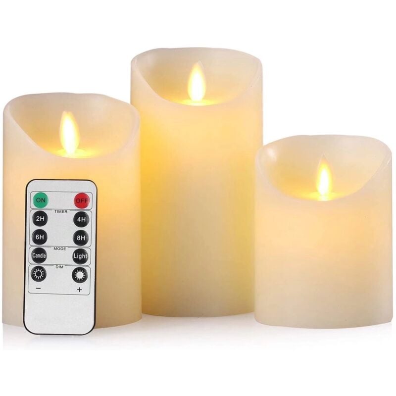 Litzee - Bougies LED,Bougies Sans Flamme.Lot de 3 (10 12.5 15cm), Avec Vacillement des Flammes Très Réaliste, Télécommande Avec 10 Menus De Fonction,