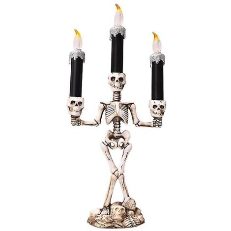 Bougies lumineuses, crâne d'Halloween, trois bougies, accessoires d'horreur, candélabre LED sans flamme, bougeoirs en forme de crâne d'Halloween argentés