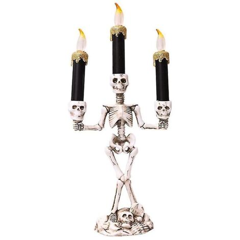 Bougies lumineuses, crâne d'Halloween, trois bougies, accessoires d'horreur, candélabre LED sans flamme, bougeoirs en forme de crâne d'Halloween dorés