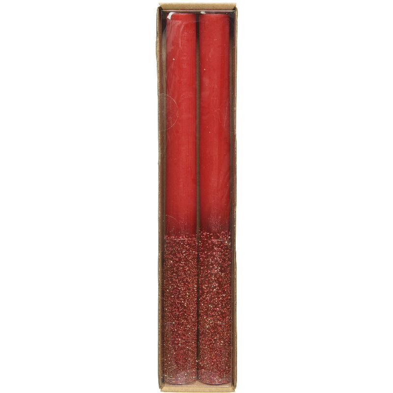 Bougies rouges à paillettes H 25 cm