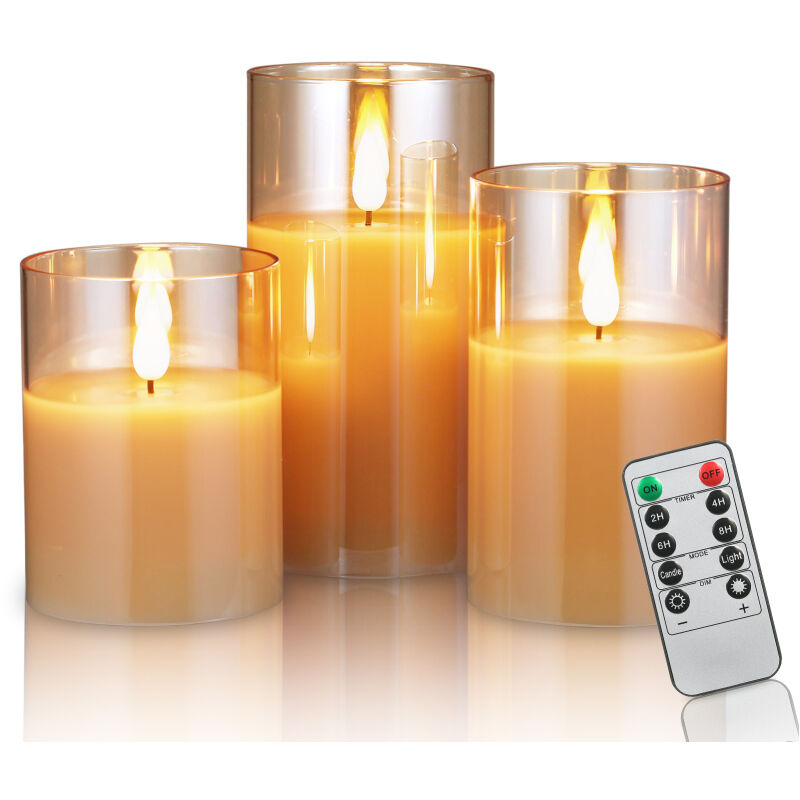 Bougies sans flamme vacillantes avec télécommande 3 pièces Bougies led réalistes à piles Éclairage chaleureux Bougies avec 2 modes d'éclairage 5